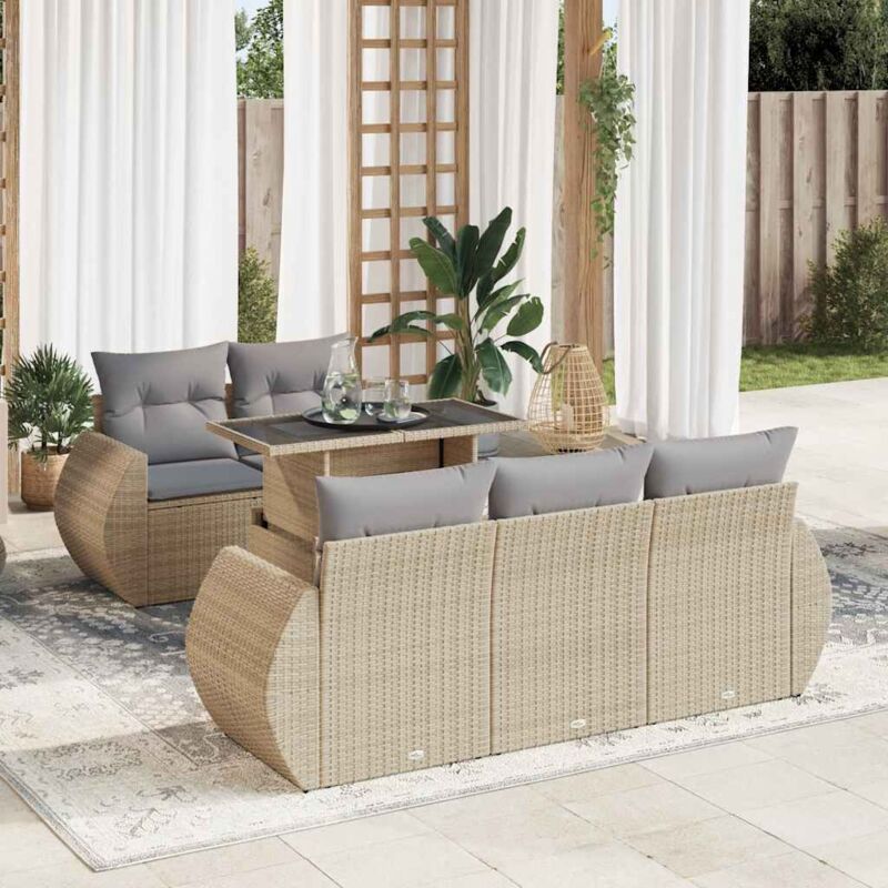 6-tlg. Garten-sofagarnitur Mit Kissen Beige Poly Rattan - Vidaxl