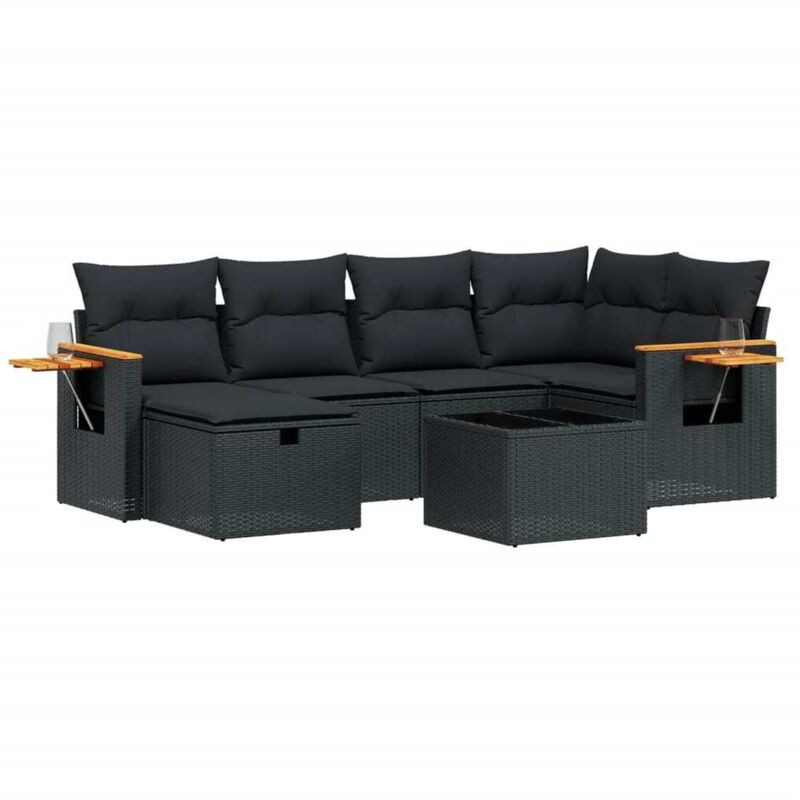 7-tlg. Garten-sofagarnitur Mit Kissen Schwarz Poly Rattan Vidaxl