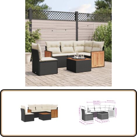 6-tlg. Garten-Sofagarnitur mit Kissen Schwarz Poly Rattan - Gartenmöbel - Esstischgarnitur - Outdoor Möbel - Lounge Set - Rattan Gartenmöbel