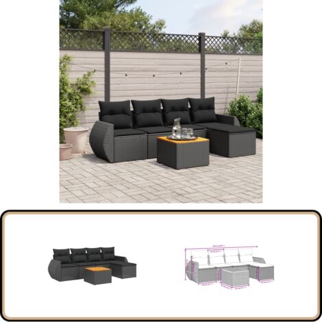 6-tlg. Garten-Sofagarnitur mit Kissen Schwarz Poly Rattan - Gartenmöbel - Esstischgarnituren - Outdoor Möbel - Lounge Set - Rattan Gartenmöbel