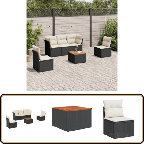 6-tlg. Garten-Sofagarnitur mit Kissen Schwarz Poly Rattan - Gartenmöbel - Esstischgarnituren - Outdoor Möbel - Lounge Set - Rattan Gartenmöbel