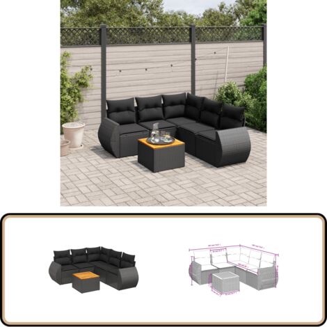 6-tlg. Garten-Sofagarnitur mit Kissen Schwarz Poly Rattan - Gartenmöbel - Esstischgarnituren - Outdoor Möbel - Lounge Set - Rattan Gartenmöbel