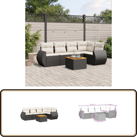 6-tlg. Garten-Sofagarnitur mit Kissen Schwarz Poly Rattan - Gartenmöbel - Esstischgarnituren - Outdoor Möbel - Lounge Set - Rattan Gartenmöbel