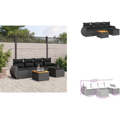 6-tlg. Garten-Sofagarnitur mit Kissen Schwarz Poly Rattan - Gartenmöbel - Esstischgarnituren - Outdoor Möbel - Lounge Set - Rattan Gartenmöbel