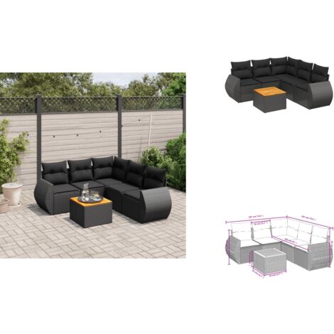 6-tlg. Garten-Sofagarnitur mit Kissen Schwarz Poly Rattan - Gartenmöbel - Esstischgarnituren - Outdoor Möbel - Lounge Set - Rattan Gartenmöbel