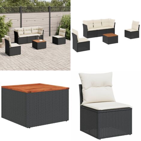 6-tlg. Garten-Sofagarnitur mit Kissen Schwarz Poly Rattan - Gartenmöbel - Esstischgarnituren - Outdoor Möbel - Lounge Set - Rattan Gartenmöbel - Home & Living