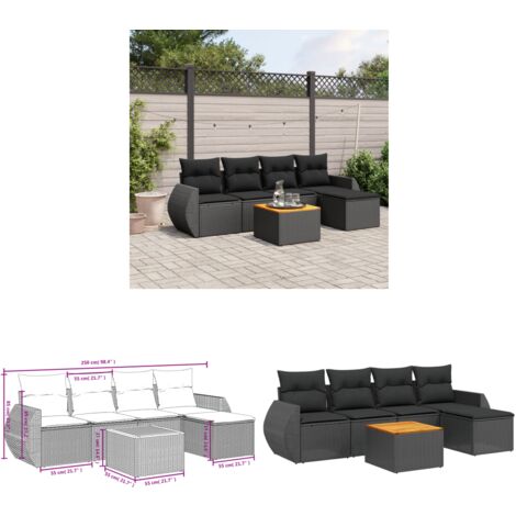 6-tlg. Garten-Sofagarnitur mit Kissen Schwarz Poly Rattan - Gartenmöbel - Esstischgarnituren - Outdoor Möbel - Lounge Set - Rattan Gartenmöbel - Home & Living