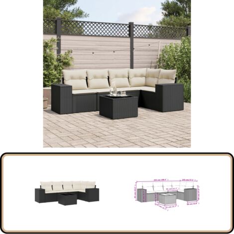 6-tlg. Garten-Sofagarnitur mit Kissen Schwarz Poly Rattan - Gartenmöbel - Esstischgarnituren - Outdoor Möbel - Rattan Gartenmöbel - Lounge Set