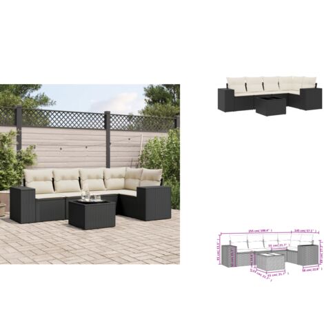 6-tlg. Garten-Sofagarnitur mit Kissen Schwarz Poly Rattan - Gartenmöbel - Esstischgarnituren - Outdoor Möbel - Rattan Gartenmöbel - Lounge Set