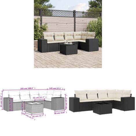 6-tlg. Garten-Sofagarnitur mit Kissen Schwarz Poly Rattan - Gartenmöbel - Esstischgarnituren - Outdoor Möbel - Rattan Gartenmöbel - Lounge Set - Home & Living