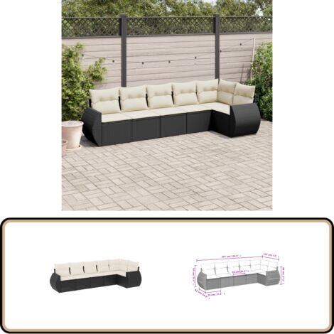 6-tlg. Garten-Sofagarnitur mit Kissen Schwarz Poly Rattan - Gartenmöbel - Outdoor Möbel - Lounge Set - Rattan Gartenmöbel - Wetterfeste Gartenmöbel