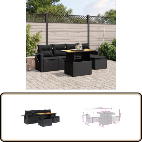 6-tlg. Garten-Sofagarnitur mit Kissen Schwarz Poly Rattan - Gartenmöbel - Outdoor Möbel - Rattan Gartenset - Lounge Set - Sofasitzgruppe