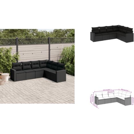 6-tlg. Garten-Sofagarnitur mit Kissen Schwarz Poly Rattan - Gartenmöbel - PE-Rattan - Outdoor Möbel - Lounge Set - Esszimmergarnitur