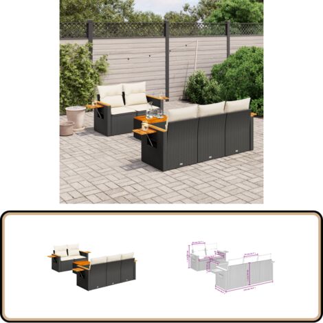 6-tlg. Garten-Sofagarnitur mit Kissen Schwarz Poly Rattan - Gartenmöbel Set - Gartensorte - Lounge Möbel - Outdoor Sofa - Rattan Gartenmöbel