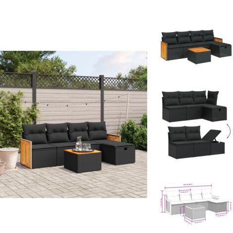 6-tlg. Garten-Sofagarnitur mit Kissen Schwarz Poly Rattan - Gartenmöbel Set - Outdoor Lounge - Rattan Gartenset - Esstisch Set - Balkonmöbel