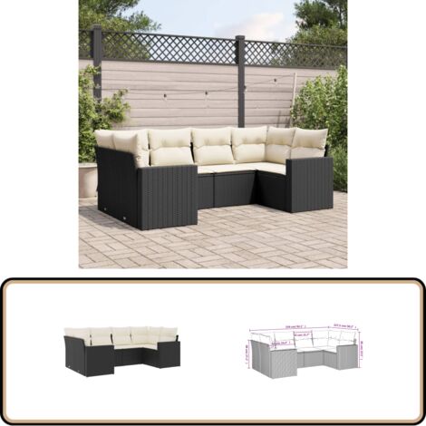 6-tlg. Garten-Sofagarnitur mit Kissen Schwarz Poly Rattan - Gartensofa - Outdoor Möbel - Lounge Set - Rattan Sofa - Gartenmöbel
