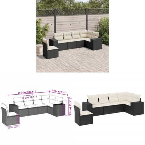 6-tlg. Garten-Sofagarnitur mit Kissen Schwarz Poly Rattan - Gartensofas - Outdoor Möbel - Lounge Set - Gartenlounge - Rattan Möbel - Home & Living