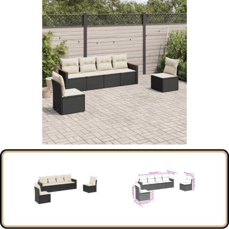 6-tlg. Garten-Sofagarnitur mit Kissen Schwarz Poly Rattan - Gartensofas - Outdoor Möbel - Lounge Set - Rattan Sofa - Gartenlounge