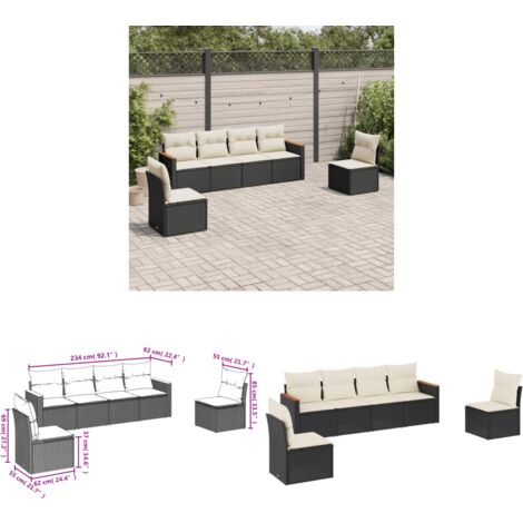 6-tlg. Garten-Sofagarnitur mit Kissen Schwarz Poly Rattan - Gartensofas - Outdoor Möbel - Lounge Set - Rattan Sofa - Gartenlounge - Home & Living