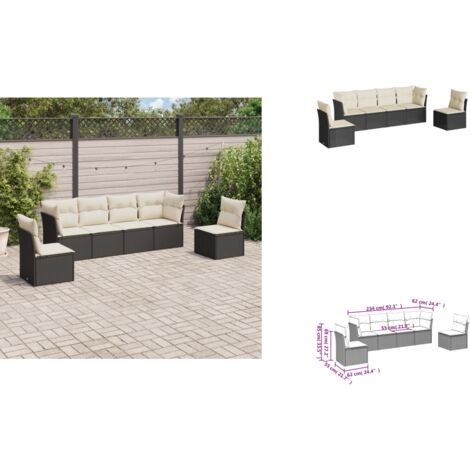 6-tlg. Garten-Sofagarnitur mit Kissen Schwarz Poly Rattan - Gartensorgaunität - Outdoor Möbel - Lounge Set - Rattan Sofa - Gartenlounge