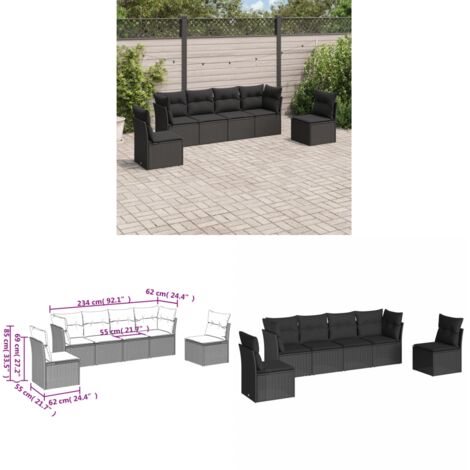 6-tlg. Garten-Sofagarnitur mit Kissen Schwarz Poly Rattan - Gartensorgaunität - Outdoor Möbel - Lounge Set - Rattan Sofa - Gartenlounge - Home & Living