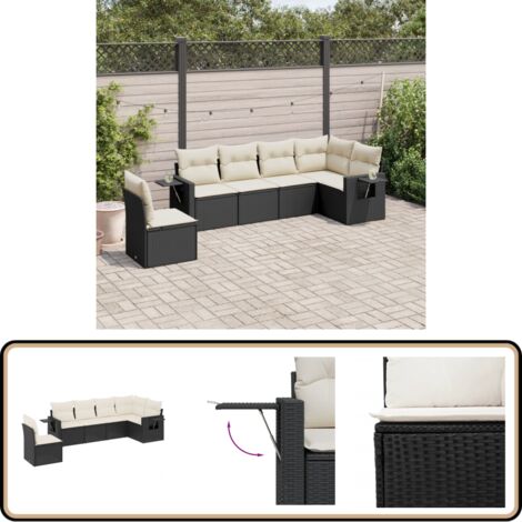 6-tlg. Garten-Sofagarnitur mit Kissen Schwarz Poly Rattan - Gartensorte - Gartenmöbelset - PE-Rattan Möbel - Outdoor Lounge Set - Balkonmöbel