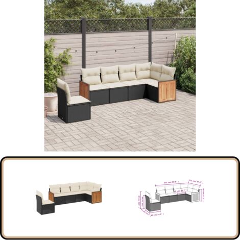 6-tlg. Garten-Sofagarnitur mit Kissen Schwarz Poly Rattan - Gartensorte - Gartenmöbelset - PE-Rattan Möbel - Outdoor Lounge Set - Balkonmöbel
