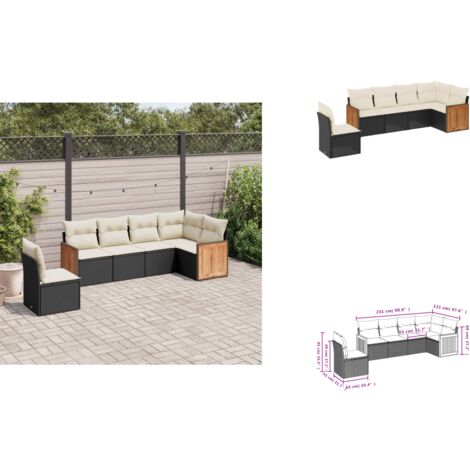 6-tlg. Garten-Sofagarnitur mit Kissen Schwarz Poly Rattan - Gartensorte - Gartenmöbelset - PE-Rattan Möbel - Outdoor Lounge Set - Balkonmöbel