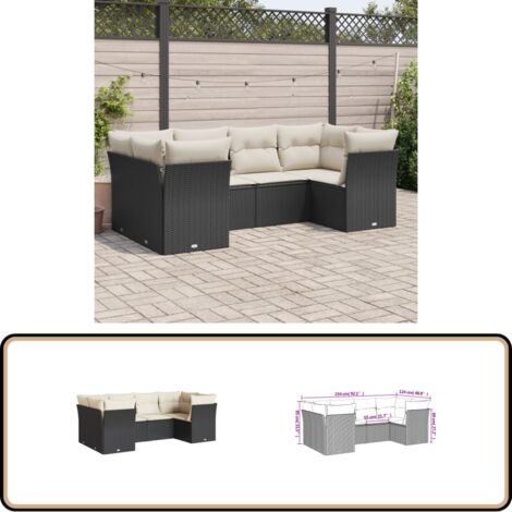 6-tlg. Garten-Sofagarnitur mit Kissen Schwarz Poly Rattan - Gartensorte - Outdoor Möbel - Lounge Set - Gartenlounge - Rattan Sofa