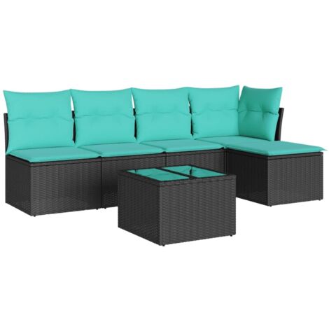 6-tlg. Garten-Sofagarnitur mit Kissen Schwarz Poly Rattan vidaXL