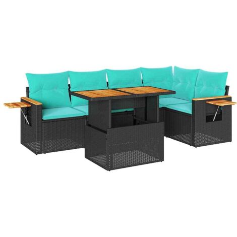 6-tlg. Garten-Sofagarnitur mit Kissen Schwarz Poly Rattan vidaXL