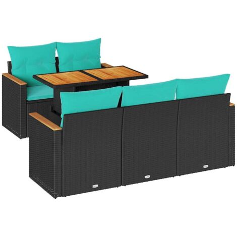 6-tlg. Garten-Sofagarnitur mit Kissen Schwarz Poly Rattan vidaXL