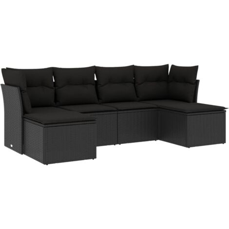 6-tlg. Garten-Sofagarnitur mit Kissen Schwarz Poly Rattan vidaXL