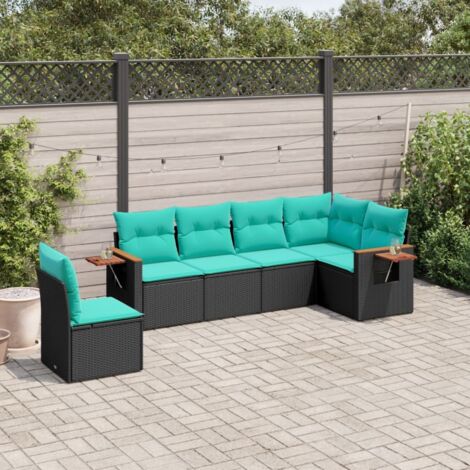6-tlg. Garten-Sofagarnitur mit Kissen Schwarz Poly Rattan vidaXL