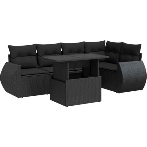 6-tlg. Garten-Sofagarnitur mit Kissen Schwarz Poly Rattan vidaXL