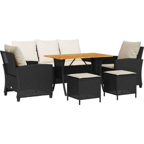 6-tlg. Garten-Sofagarnitur mit Kissen Schwarz Poly Rattan vidaXL