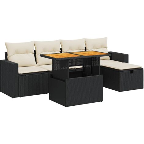 6-tlg. Garten-Sofagarnitur mit Kissen Schwarz Poly Rattan vidaXL