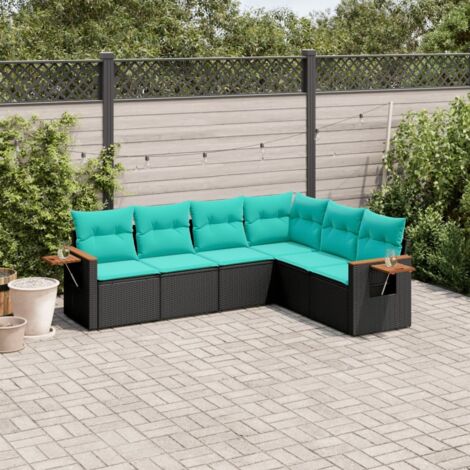 6-tlg. Garten-Sofagarnitur mit Kissen Schwarz Poly Rattan vidaXL
