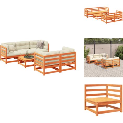 6-tlg. Garten-Sofagarnitur Wachsbraun Massivholz Kiefer - Gartensofas - Gartenlounge - Outdoor Möbel - Rattan Sofa - Holz Gartenmöbel