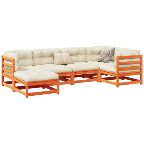 6-tlg. Garten-Sofagarnitur Wachsbraun Massivholz Kiefer vidaXL