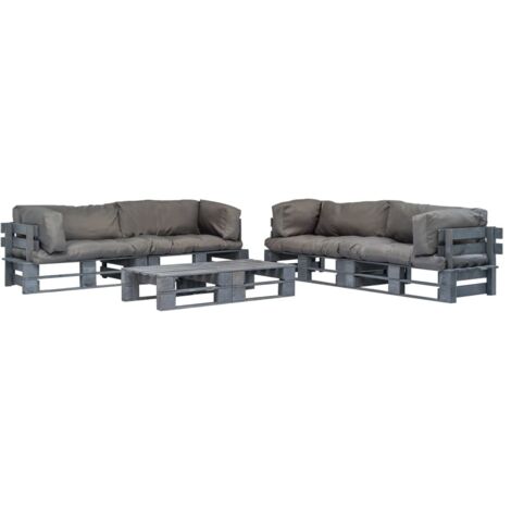 6-tlg. Outdoor-Lounge-Set Paletten mit Kissen in Grau Holz vidaXL