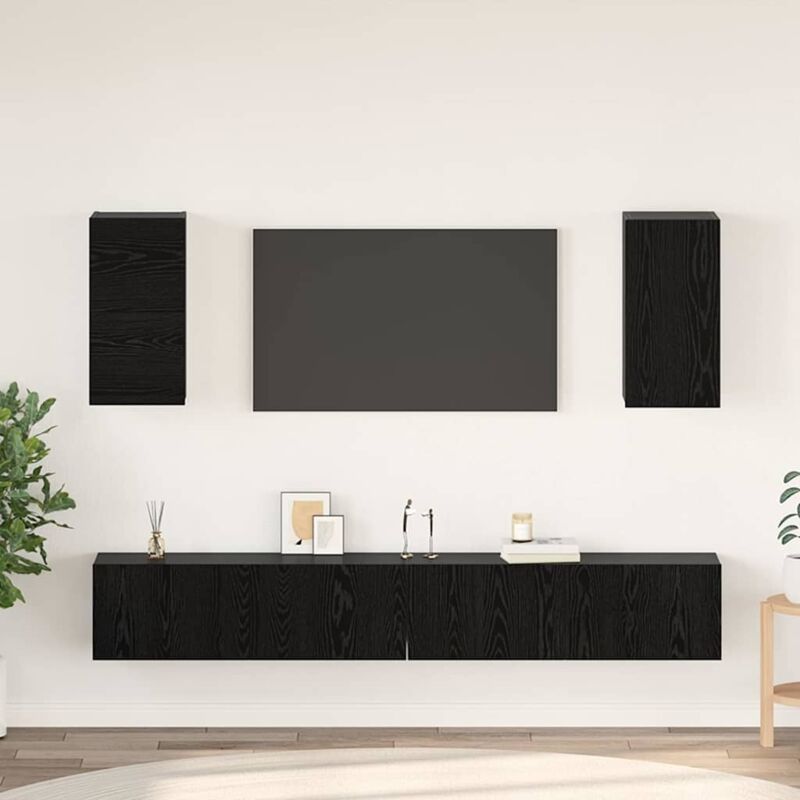 Vidaxl - Wand Tv Schrank Wandmontiert 6 Pcs Schwarze Eiche Holzwerkstoff