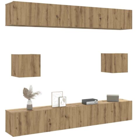 6-tlg. TV-Schrank-Set Wandmontage Artisan-Eiche Holzwerkstoff vidaXL