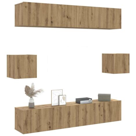 6-tlg. TV-Schrank-Set Wandmontage Artisan-Eiche Holzwerkstoff vidaXL