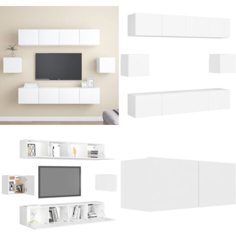 6-tlg. TV-Schrank-Set Weiß Holzwerkstoff - Wandmontage - TV Schrank Set - Hängender TV Schrank - Regal Weiß - Wohnraum Dekoration - Home & Living