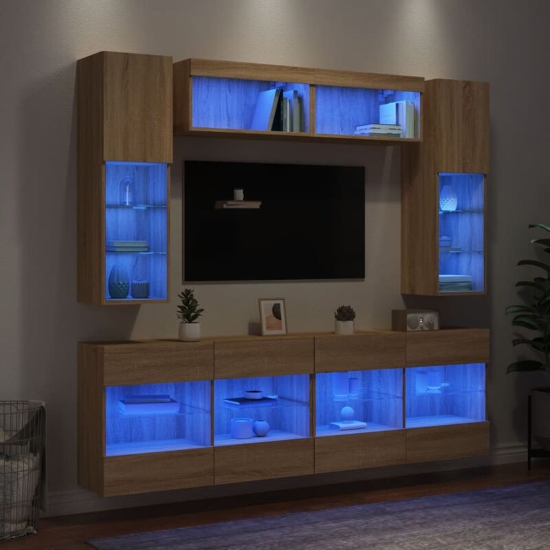 6-tlg. Tv-wohnwand Mit Led-leuchten Sonoma-eiche Vidaxl934457