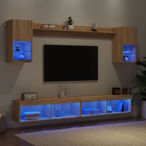 6-tlg. Wohnwand mit LED-Beleuchtung Sonoma-Eiche Holzwerkstoff vidaXL