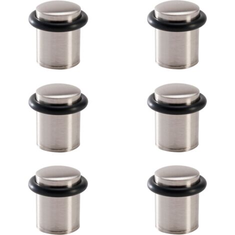 6 topes de puerta cilíndricos acero inox niquelado 20mm