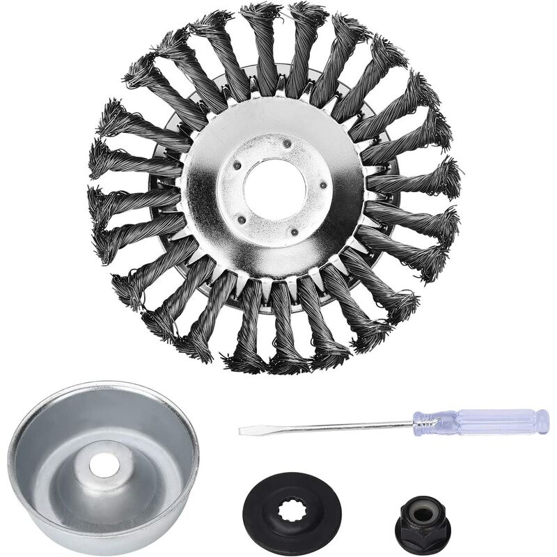 Jardin - 8'' Tête Brosse Désherbage pour Débroussailleuse Outils de Pelouse, 200mm Brosse à Désherber Ronde avec Roue en Fil d'acier Massif pour