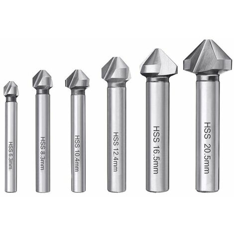 6 uds cortador de chaflán HSS 6542 broca cónica de 90 ° avellanador brocas helicoidales cortador de desbarbado cilíndrico para máquina herramienta de PVC de Metal de madera 6,3/8,3/10,4/12,4/16,5/20,5